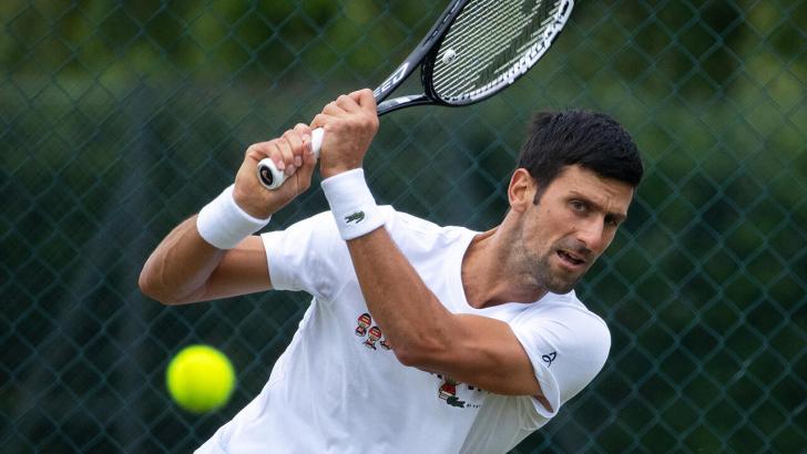 Tennis player Novak Djokovic at practice